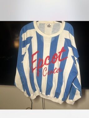 Disney Epcot Center Light Blue & White Striped Crewneck